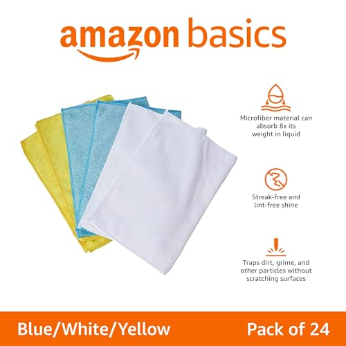 Amazon Basics Microfiber Cleaning Cloths Streak Free and Lint Free Pack of 24 Compact by Design  
Amazon Basics Microfib
