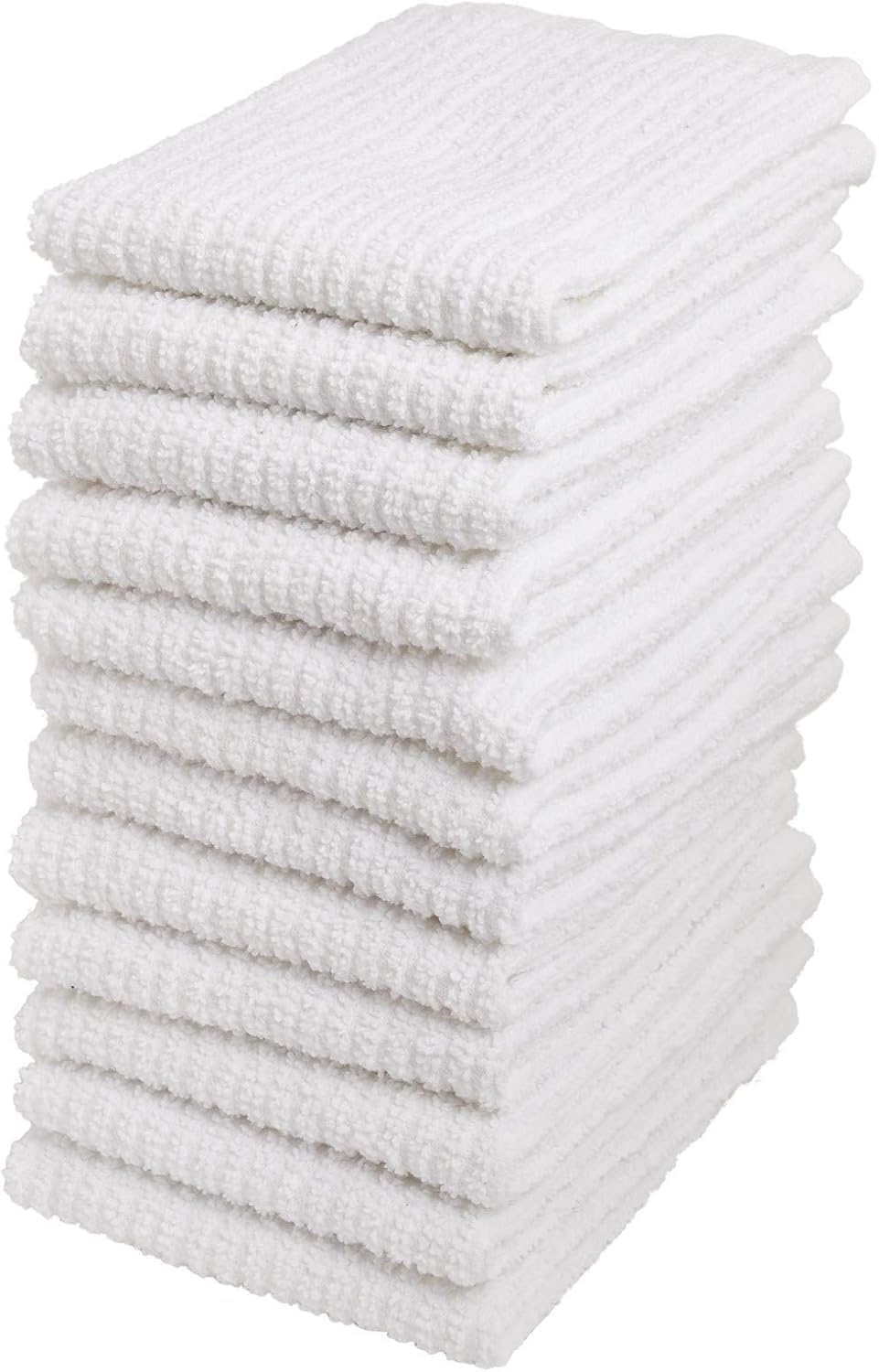 100% Cotton Machine Washable Bar Mop Cleaning Kitchen Dish Cloth Towels, Set of 12 White for Everyday Use OEKO-TEX STAN
