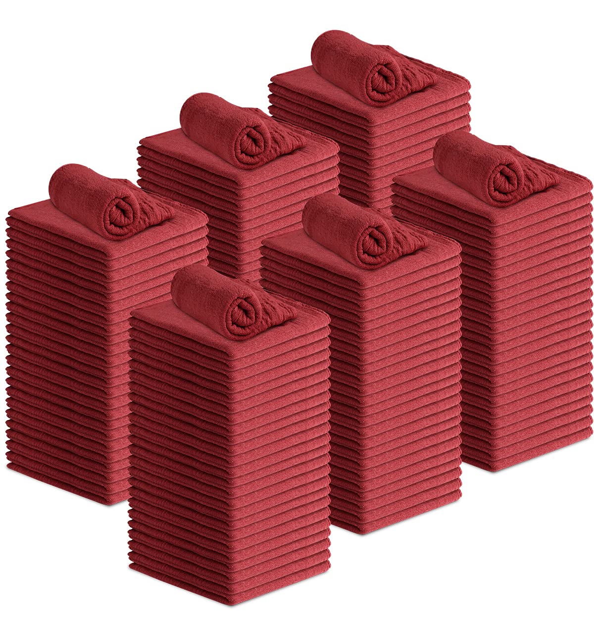 Avalon Towels Red Cotton Shop Rags - Pack of 150, 12x14 Inches - Absorbent Cleaning Towels for Autos, Industries & Homes