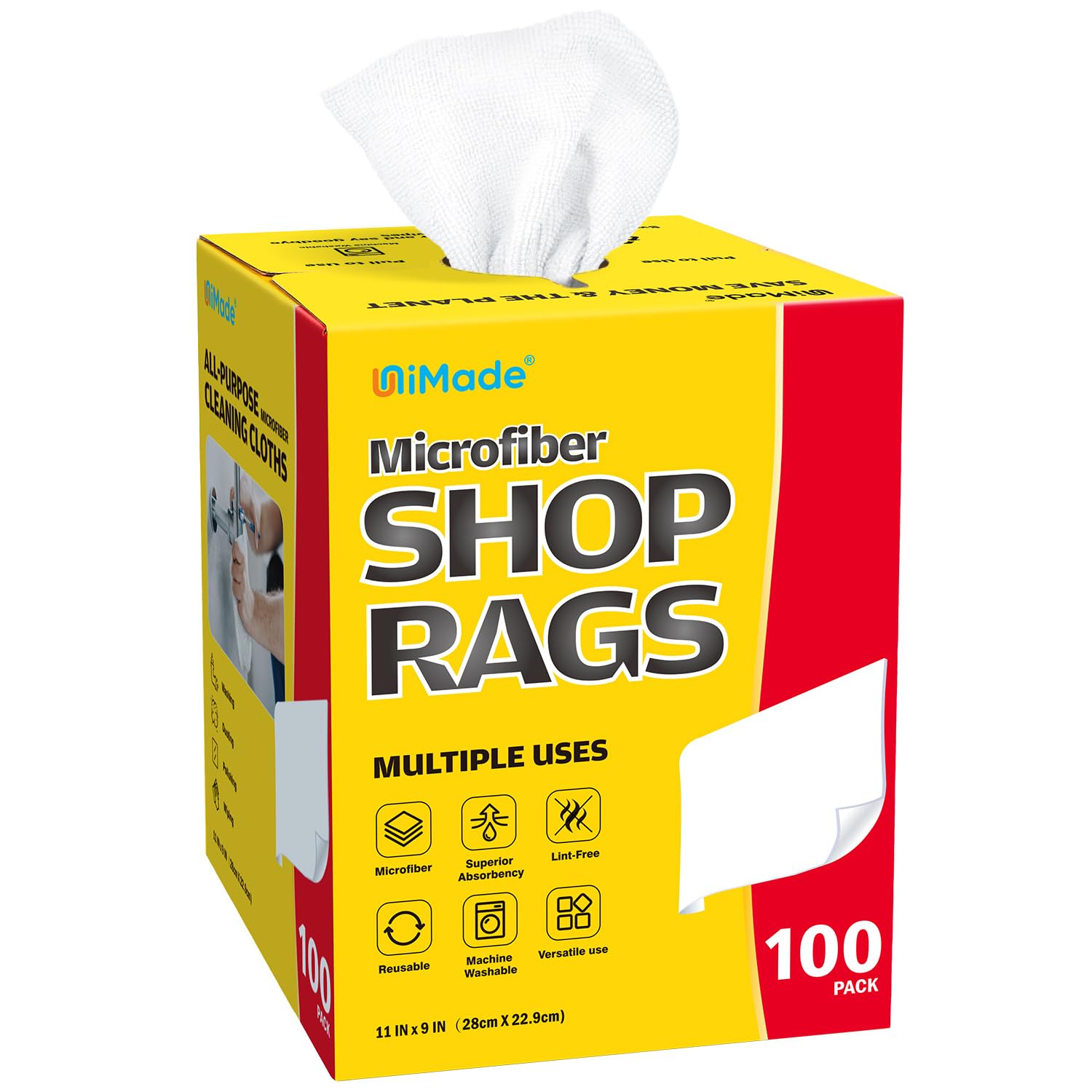Shop Rags 100 Sheets Microfiber Cleaning Cloth Commercial Grade Towels for Cars Mechanic Housekeeping (Amazon-developed