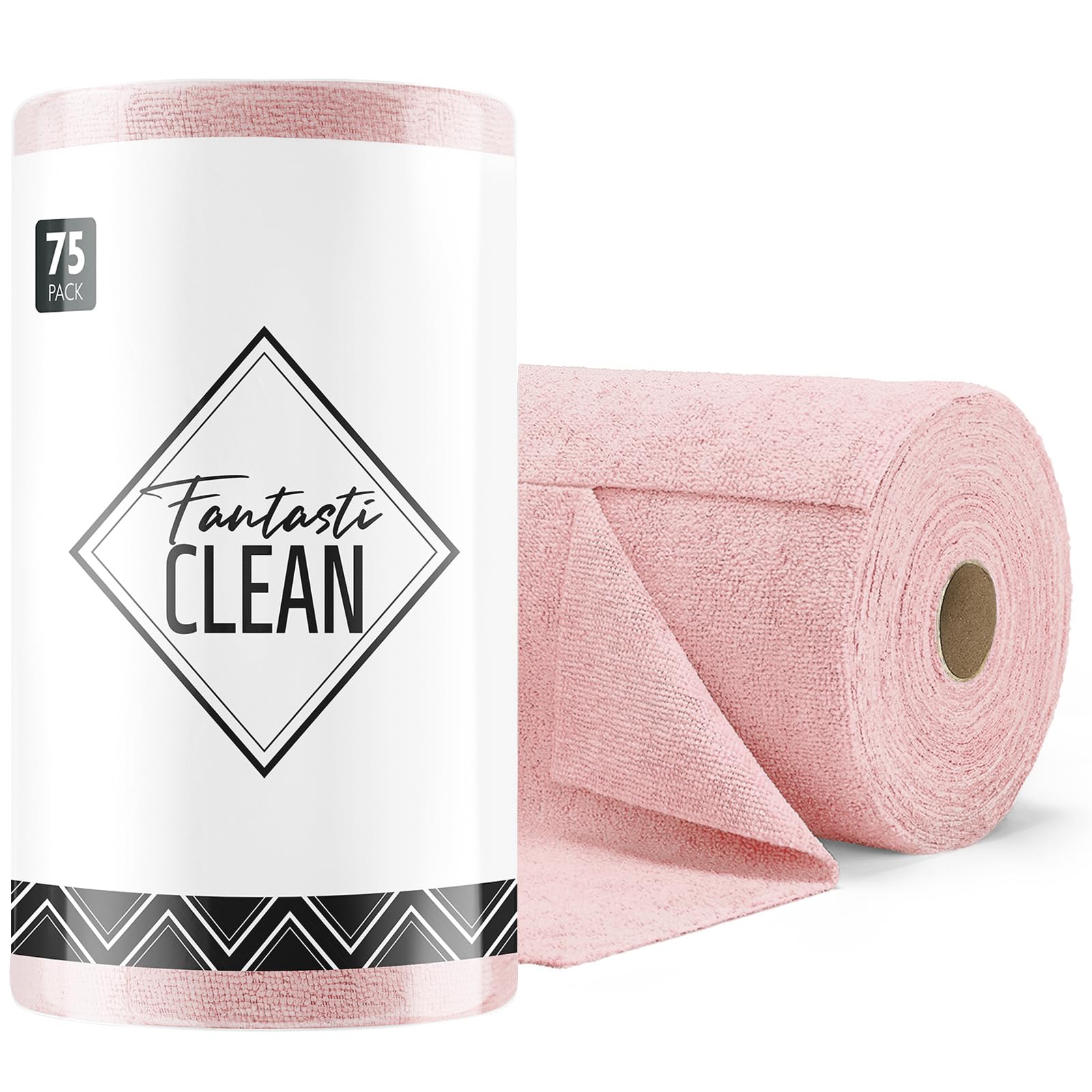 Fantasticlean Microfiber Cleaning Cloth Roll - 75 Pack for Home and Car Cleaning (Reusable, Washable, Scratch Free) (Pin