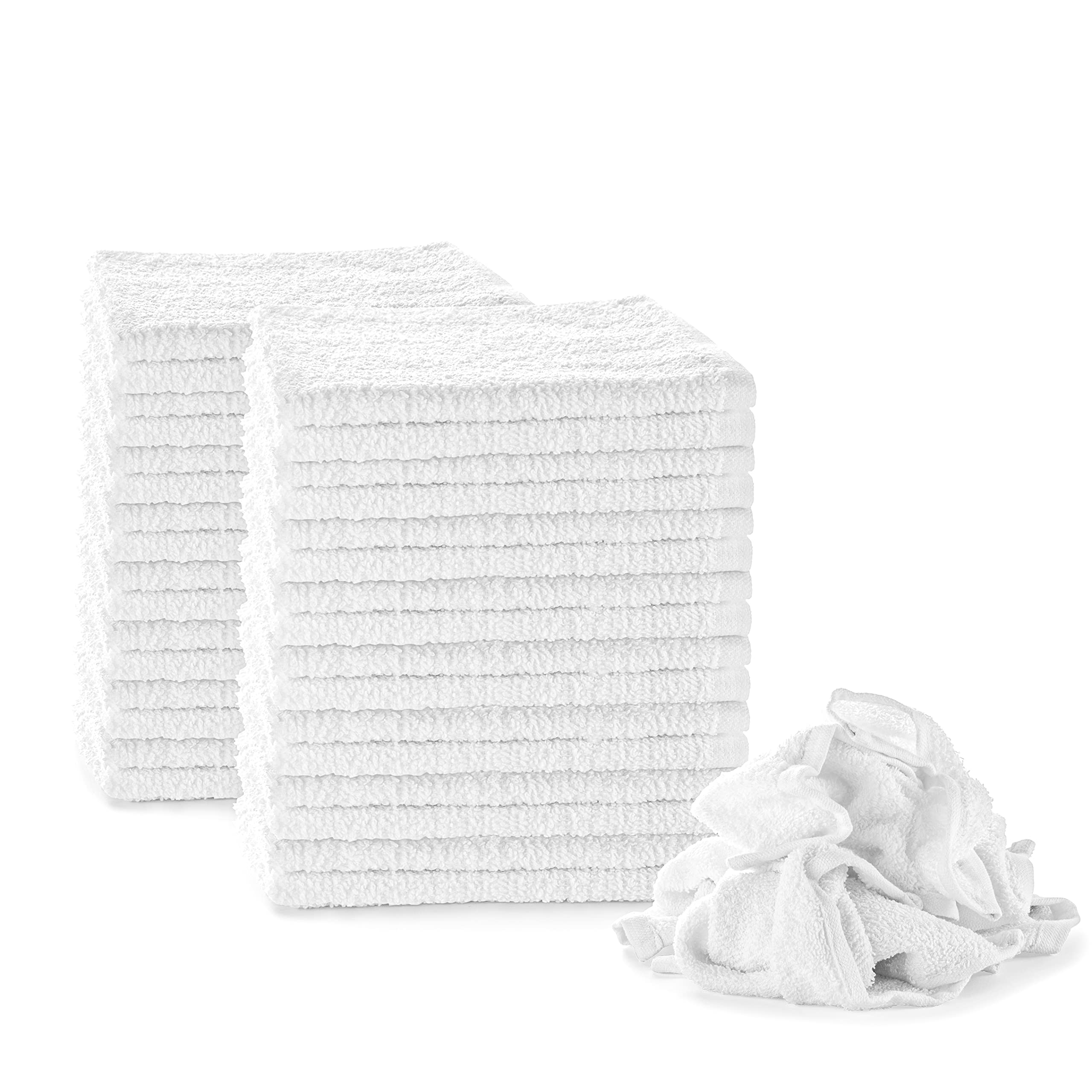 Nabob White Terry Rags Multipurpose 12x12 Inches 100% Cotton Ring Spun Cleaning Solution for Body Shops, Garages, Restau