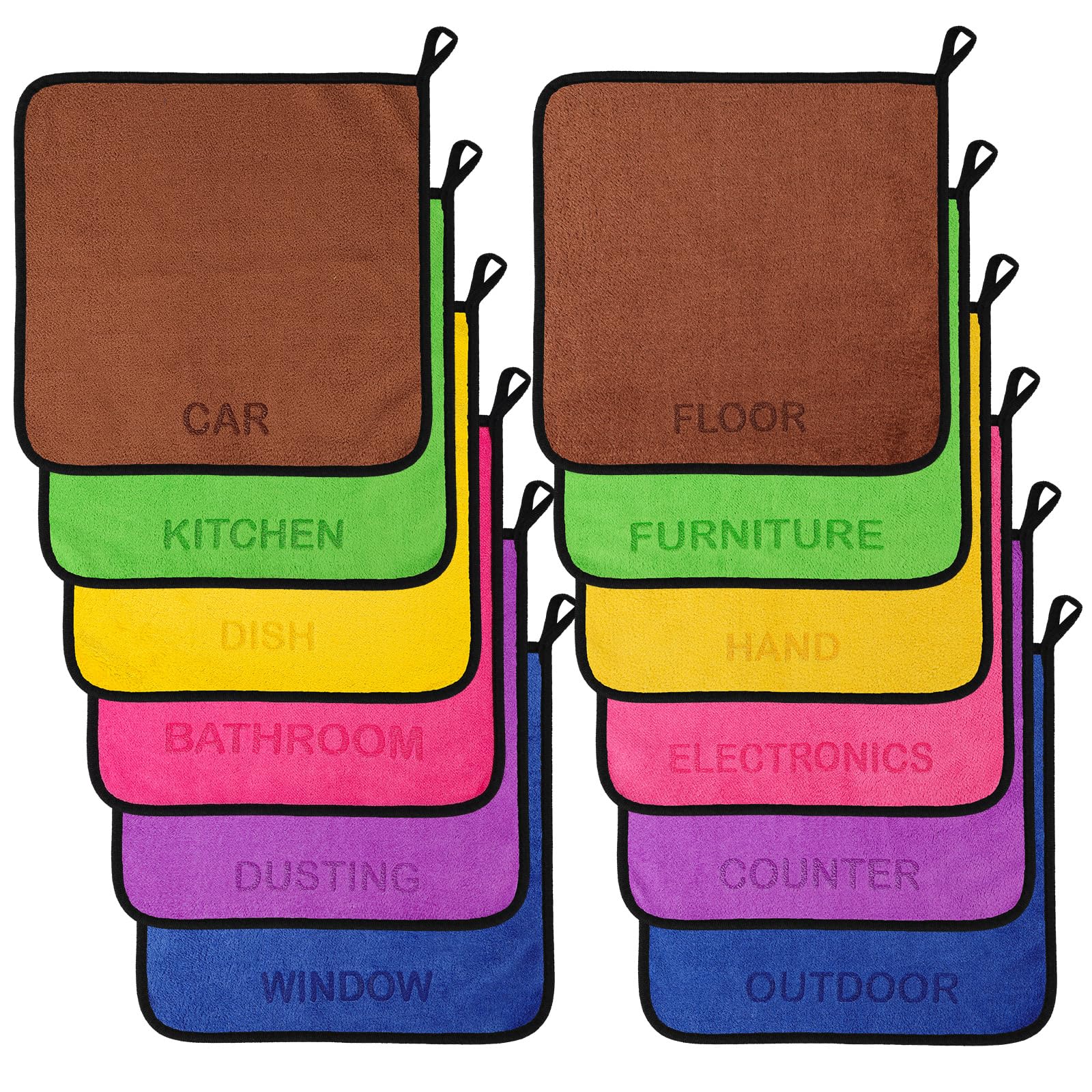 12-Pack Microfiber Cleaning Cloth Set for House Kitchen Car Bathroom Outdoor - Reusable Microfiber Towel 12"x12" with Pr